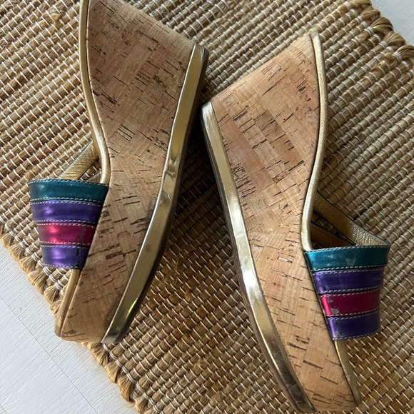 Prada Metallic Rainbow Cork Wedge Sandals - Picture 2 of 4